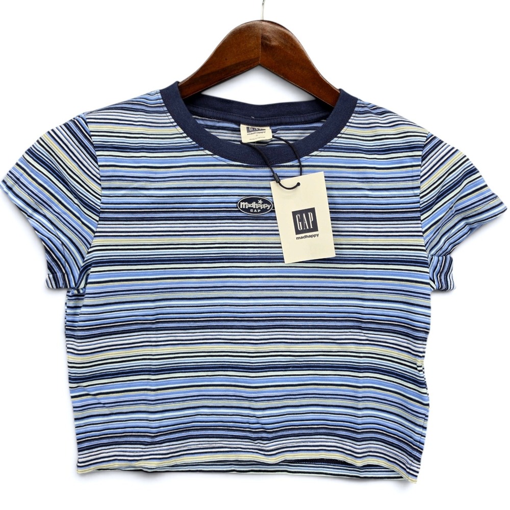 Gap x Madhappy Women's Small Blue Striped Baby Tee Crop Top NWT Y2K 90s Cotton
